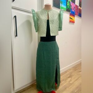 Green Filipiniana Terno Set Bolero and midi skirt with slit